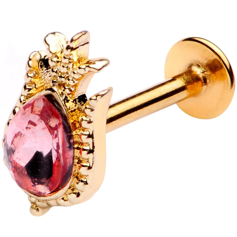 Classic Lip Rings for Elegant Piercings16 Gauge 5/16 Pink Gem Gold Tone Tulip Flower Labret Monroe Tragus