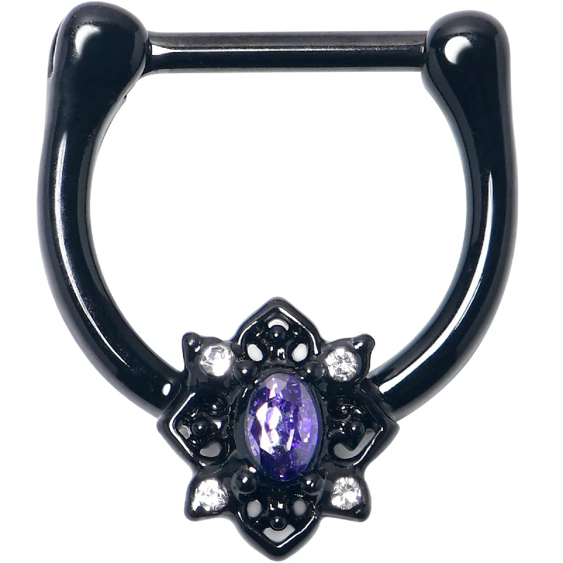 Trendy Nose Rings for a Bold Statement -16 Gauge 5/16 Purple Gem Black Scrolling Hearts Cartilage Clicker Trendy Nose Rings for a Bold Statement -16 Gauge 5/16 Purple Gem Black Scrolling Hearts Cartilage Clicker