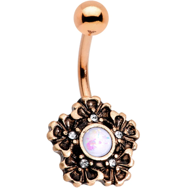 Designer Belly Rings for Fashion-Forward Women -White Faux Opal Rose Gold Plated Flower Garden Belly Ring Designer Belly Rings for Fashion-Forward Women -White Faux Opal Rose Gold Plated Flower Garden Belly Ring