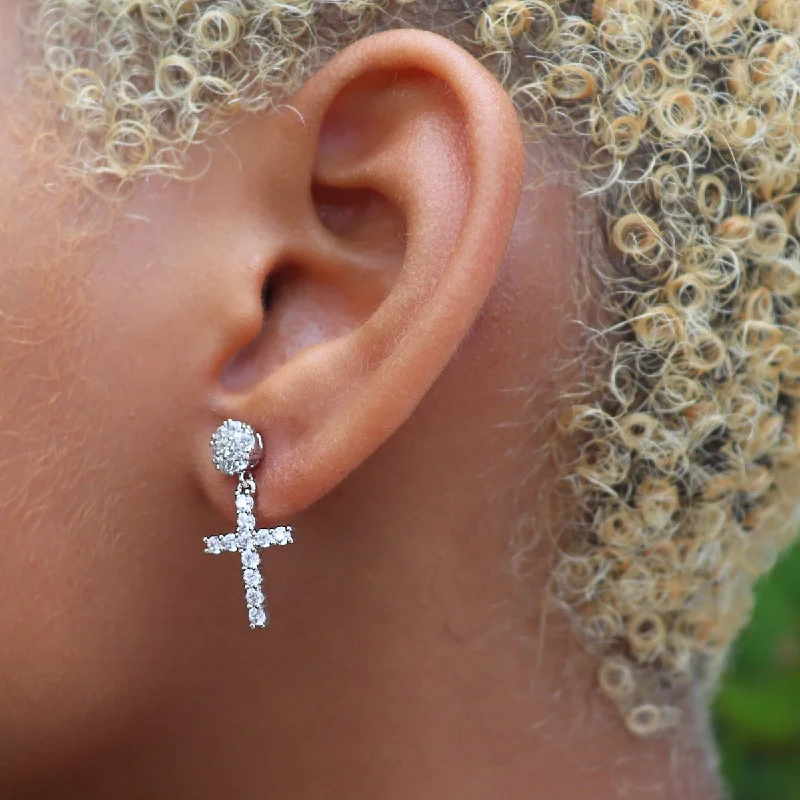 Women's Earrings – Elegant Designs for Every Personality--Diamond Studded Cross Earrings in White Gold