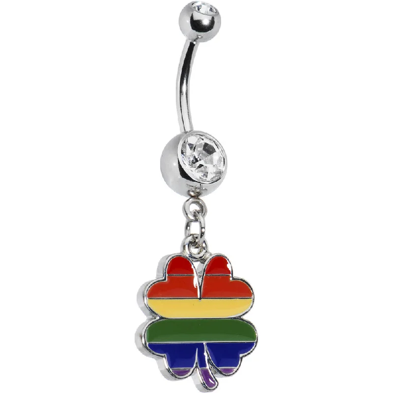 Comfortable Belly Rings for Fashionable Women -Rainbow Four Leaf Clover Dangle Belly Ring Comfortable Belly Rings for Fashionable Women -Rainbow Four Leaf Clover Dangle Belly Ring