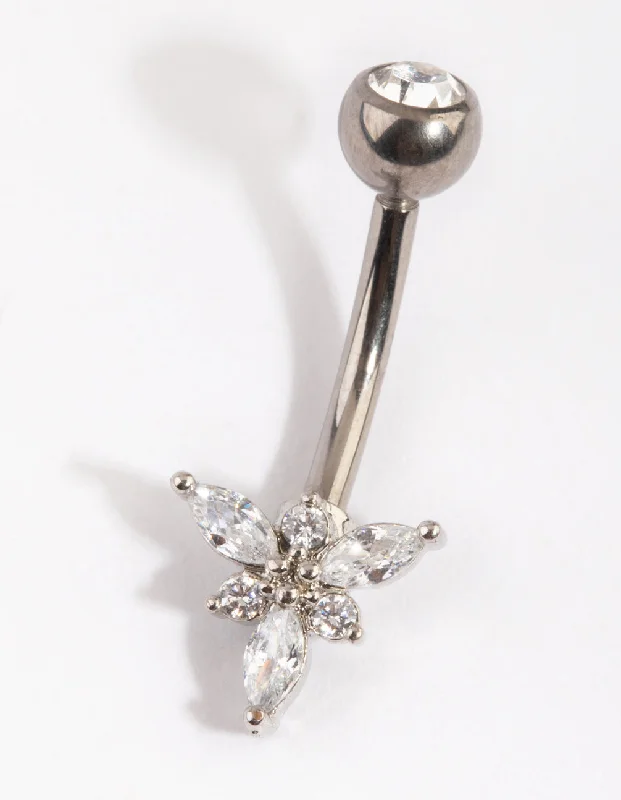 Comfortable Belly Rings for Everyday Use -Titanium Diamante Belly Bar