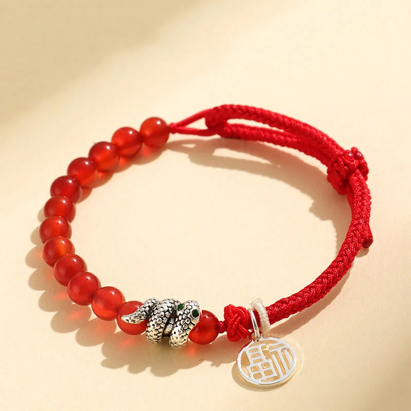 Personalized Leather Bracelets for Men-Buddha Stones Fu Character Red Agate Black Onyx Year Of The Snake Red String Luck Bracelet Personalized Leather Bracelets for Men-Buddha Stones Fu Character Red Agate Black Onyx Year Of The Snake Red String Luck Bracelet