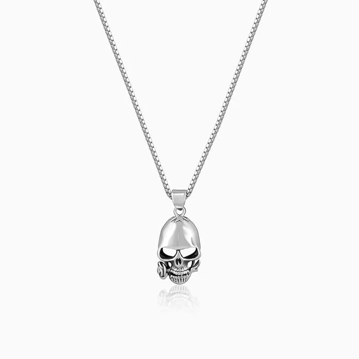 Shop Classic Women's Necklaces & Pendants with a Modern Twist-Oxidised Classic Skull Pendant With Box Chain For Him Shop Classic Women's Necklaces & Pendants with a Modern Twist-Oxidised Classic Skull Pendant With Box Chain For Him
