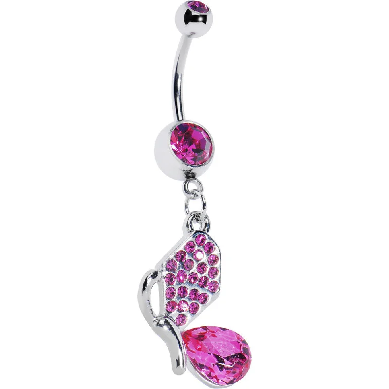 Comfortable Belly Rings with Shiny Finish -Pink Gem Side Profile Butterfly Belly Ring Comfortable Belly Rings with Shiny Finish -Pink Gem Side Profile Butterfly Belly Ring