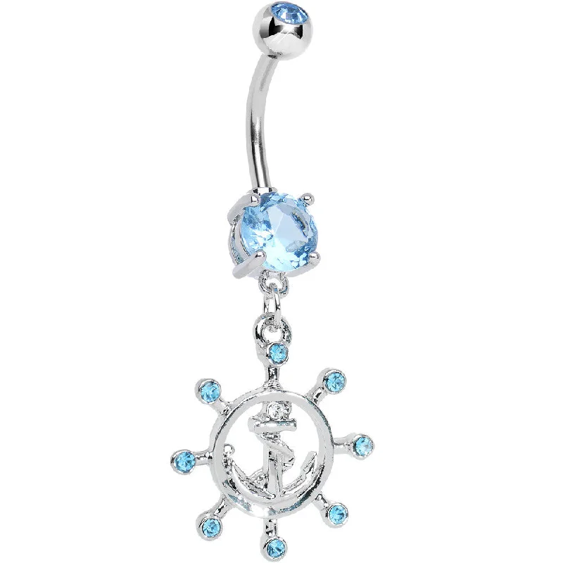 Gorgeous Belly Rings for Stunning Style -Aqua Gem Sailing in Style Ship Wheel and Anchor Dangle Belly Ring Gorgeous Belly Rings for Stunning Style -Aqua Gem Sailing in Style Ship Wheel and Anchor Dangle Belly Ring