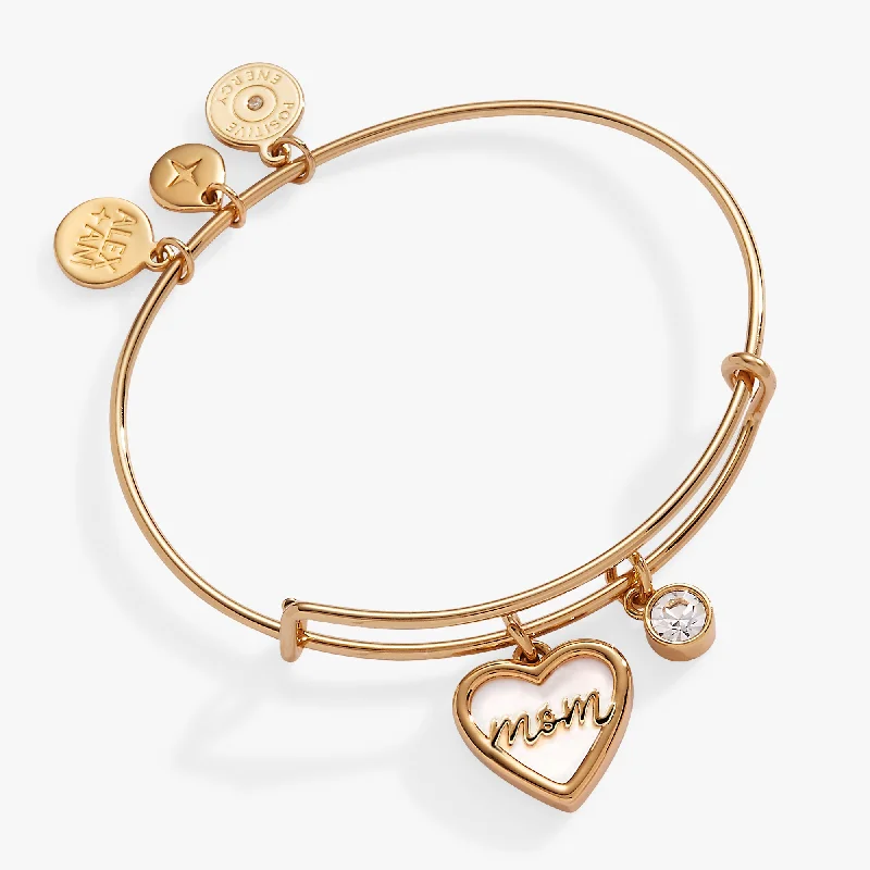Silver Cuff Bangles for Women with Stones-Mom Mother of Pearl Bangle