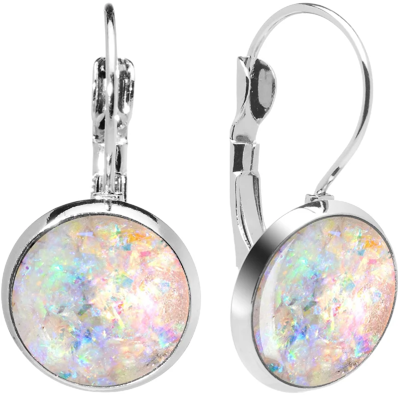 Women's Earrings – Elegant Designs for Every Personality--Handcrafted White Faux Opal Splash Leverback Earrings