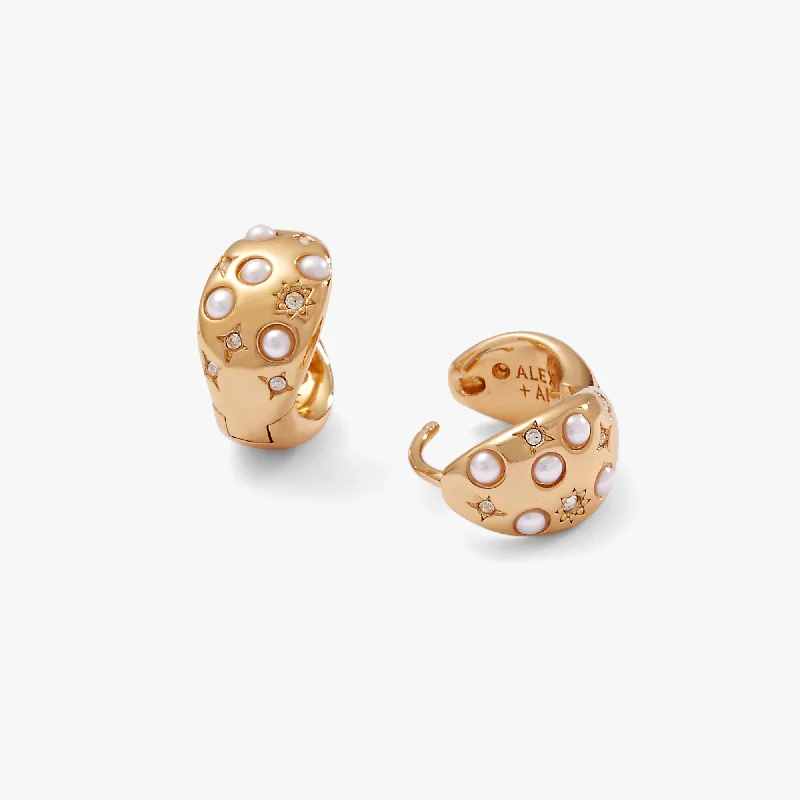 Women's Earrings – Elegant Designs for Every Personality--Pearl and Crystal Huggie Hoop Earrings