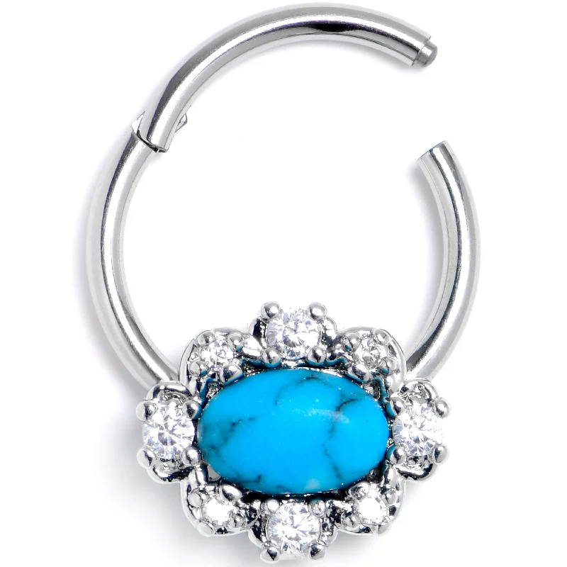 Women's Earrings – Elegant Designs for Every Personality--16 Gauge 3/8 Blue Turquoise Stone Filigree Square Hinged Segment Ring Women's Earrings – Elegant Designs for Every Personality--16 Gauge 3/8 Blue Turquoise Stone Filigree Square Hinged Segment Ring