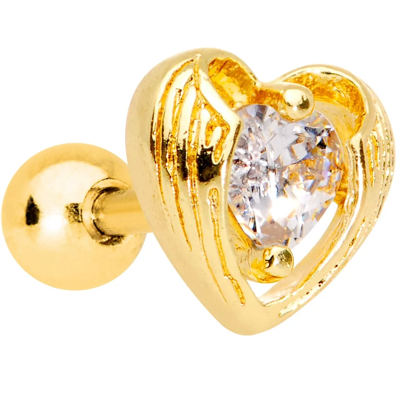 Women's Earrings – Elegant Designs for Every Personality--Clear CZ Gem Gold Plated Hugged Heart Cartilage Tragus Earring