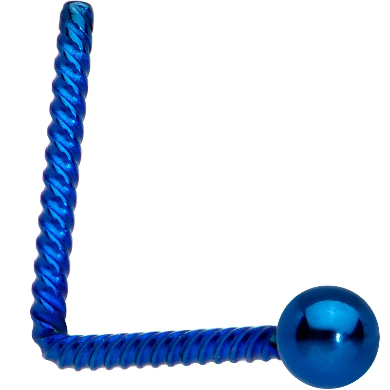 Nose Rings with Minimal Design -2mm Ball End Blue IP So Twisted L Shaped Nose Ring