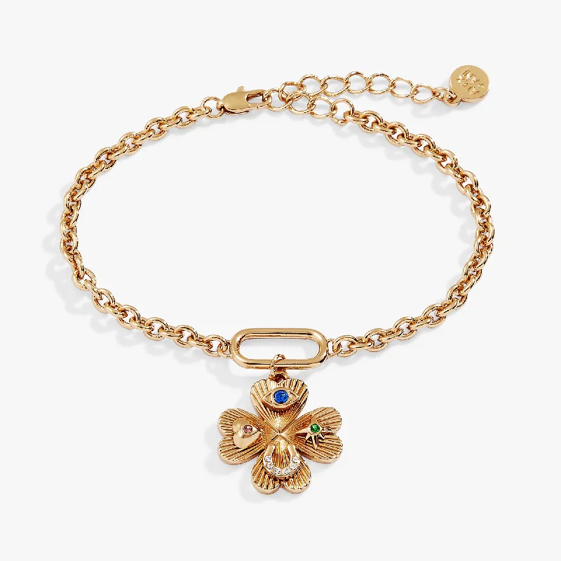 Double Strand Bangles for Women-Lucky Four Leaf Clover Adjustable Bracelet