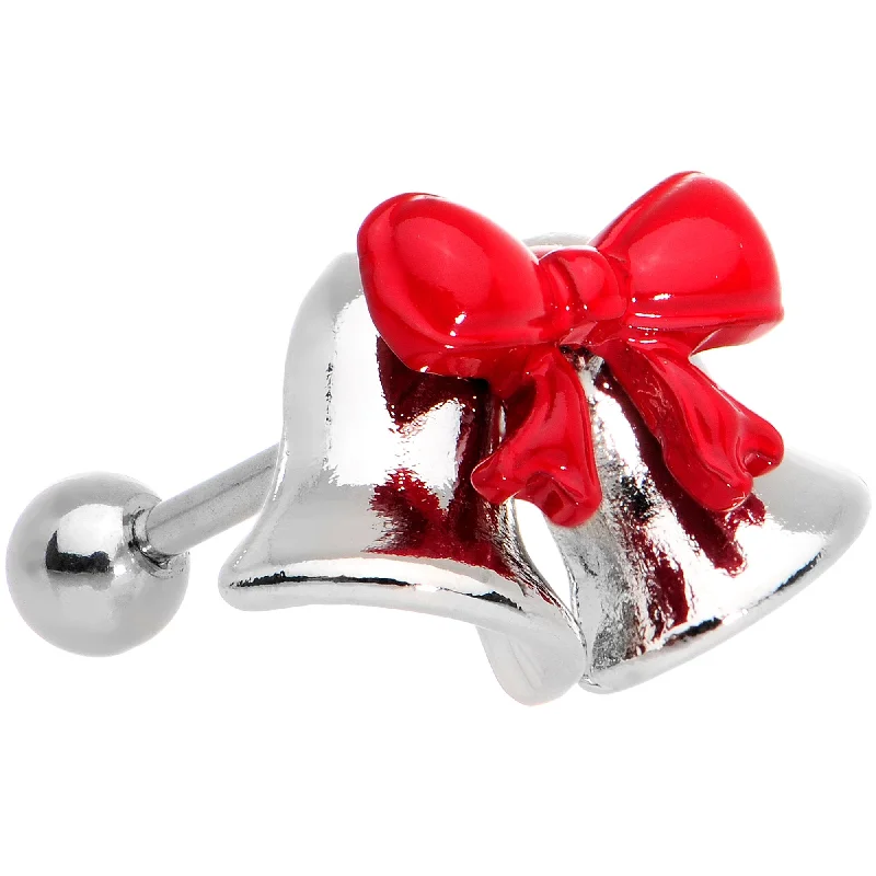 Women's Earrings – Elegant Designs for Every Personality--16 Gauge 1/4 Red Bow Ringing Holiday Bells Tragus Cartilage Earring