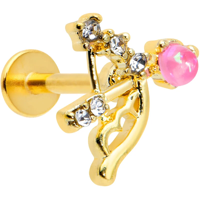 Beautiful Lip Rings with Unique Shine16 Gauge 5/16 Pink Faux Opal Gold Tone Cupids Bow Labret Monroe Tragus
