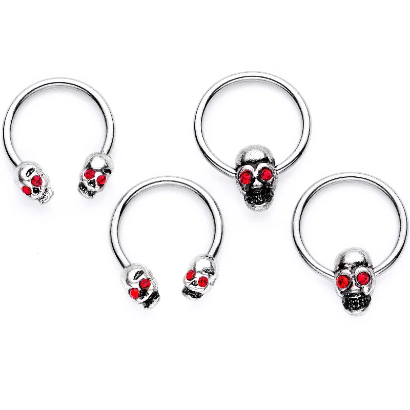 Classic Lip Rings with Unique Stones16 Gauge 3/8 Red Gem Skull Eye Horseshoe Barbell BCR Captive Ring Set