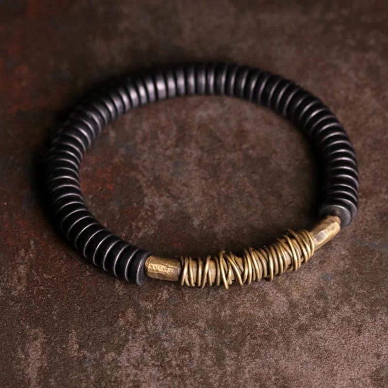 Customizable Bracelets for Men-Buddha Stones Calm Tibetan Ebony Wood Copper Bracelet Customizable Bracelets for Men-Buddha Stones Calm Tibetan Ebony Wood Copper Bracelet