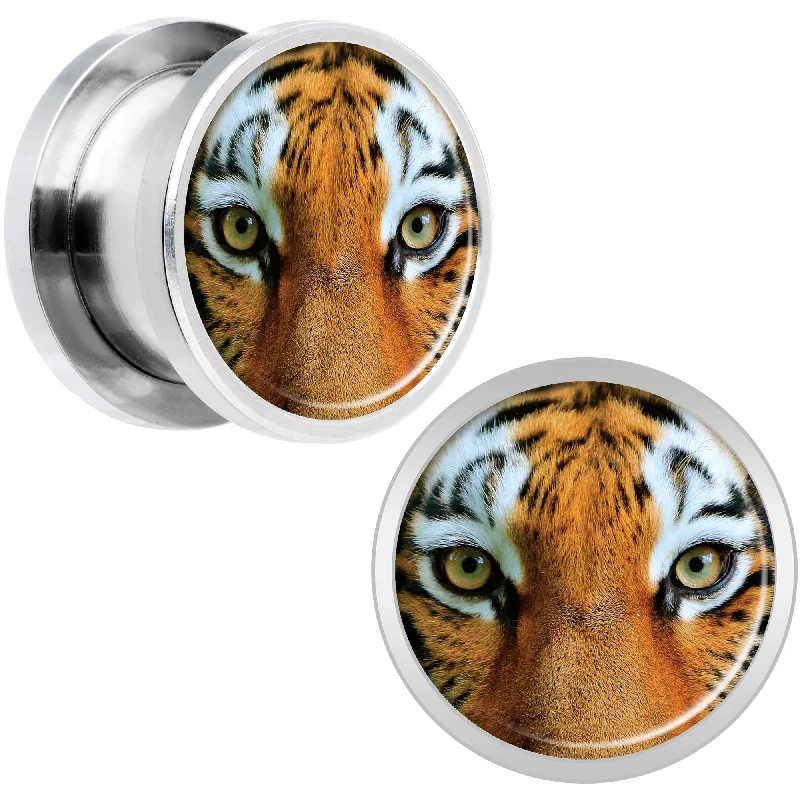 Women's Earrings – Elegant Designs for Every Personality--Full Color Tiger Eyes Steel Screw Fit Plug Set 1/2 Women's Earrings – Elegant Designs for Every Personality--Full Color Tiger Eyes Steel Screw Fit Plug Set 1/2