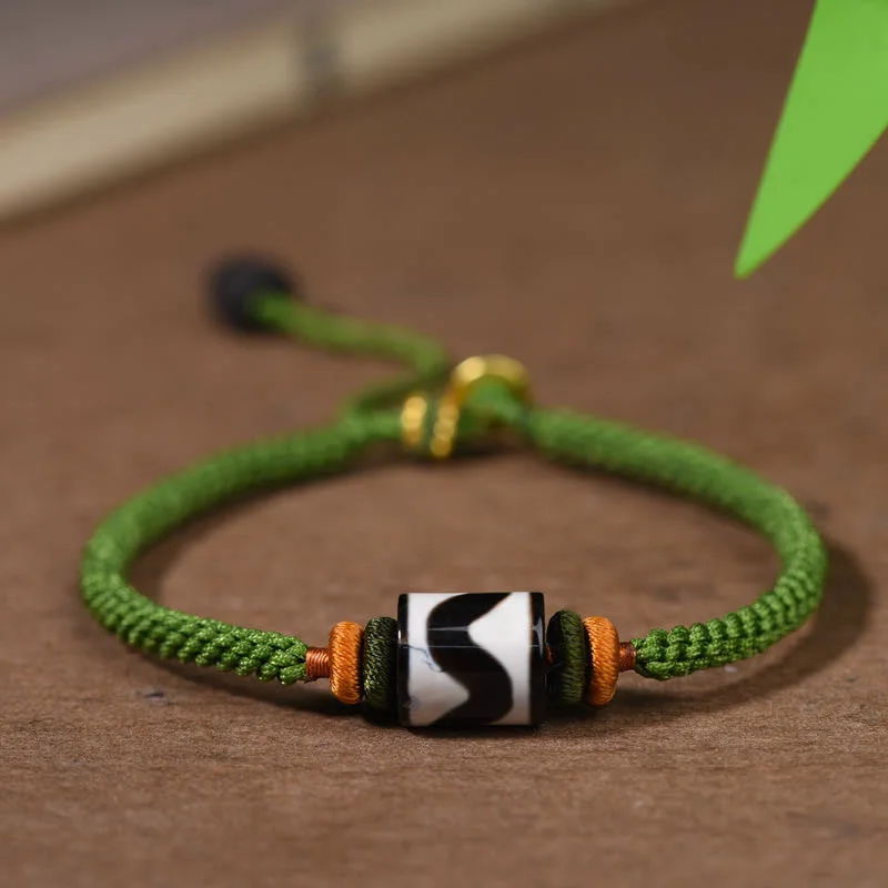 Men's Bracelet with Simple Design-Buddha Stones Handmade Tibetan Dzi Bead Protection Braided Green Rope Bracelet Men's Bracelet with Simple Design-Buddha Stones Handmade Tibetan Dzi Bead Protection Braided Green Rope Bracelet