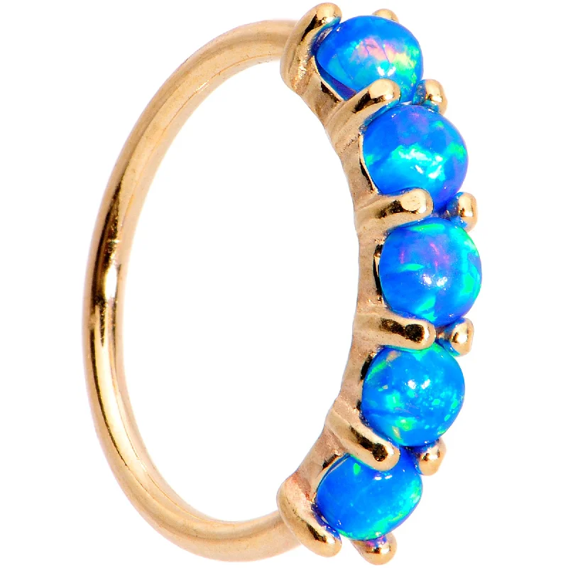 Elegant Nose Rings for Stunning Look -20 Gauge Blue Synthetic Opal 14kt Yellow Gold Seamless Circular Ring
