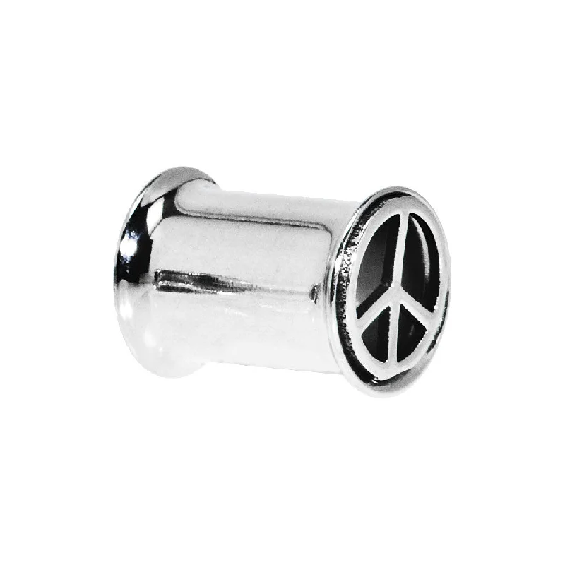 Women's Earrings – Elegant Designs for Every Personality--0 Gauge Stainless Steel Double Flare Peace Symbol Tunnel