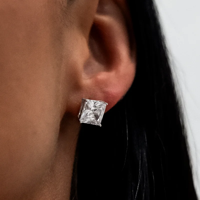 Women's Earrings – Elegant Designs for Every Personality--8mm Princess Cut Diamond Stud Earrings in White Gold