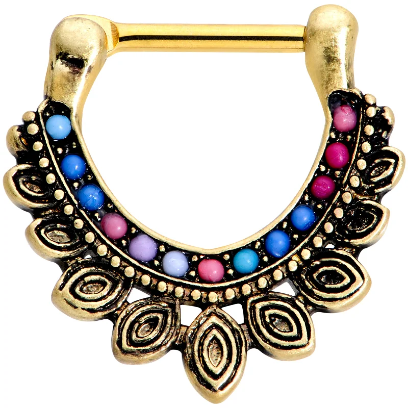 Eye-Catching Nose Rings for Glam Look -16 Gauge 5/16 Gold Tone Rainbow Crest Septum Clicker