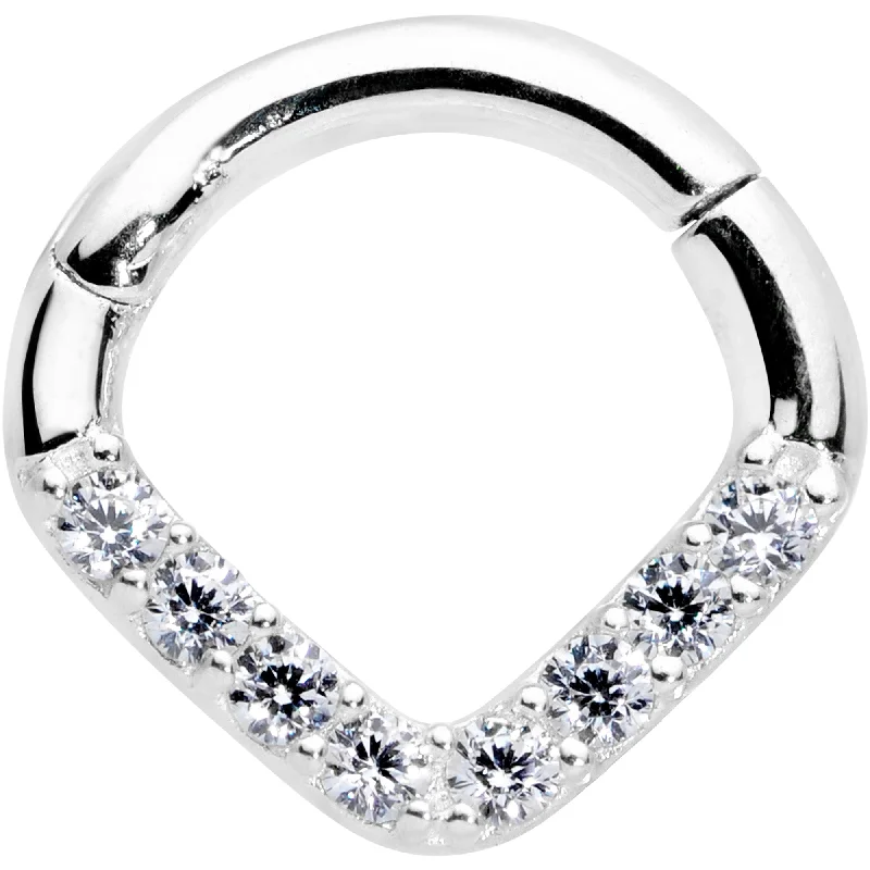 Women's Earrings – Elegant Designs for Every Personality--16 Gauge 1/4 14k White Gold Clear CZ Gem Chevron Hinged Segment Ring