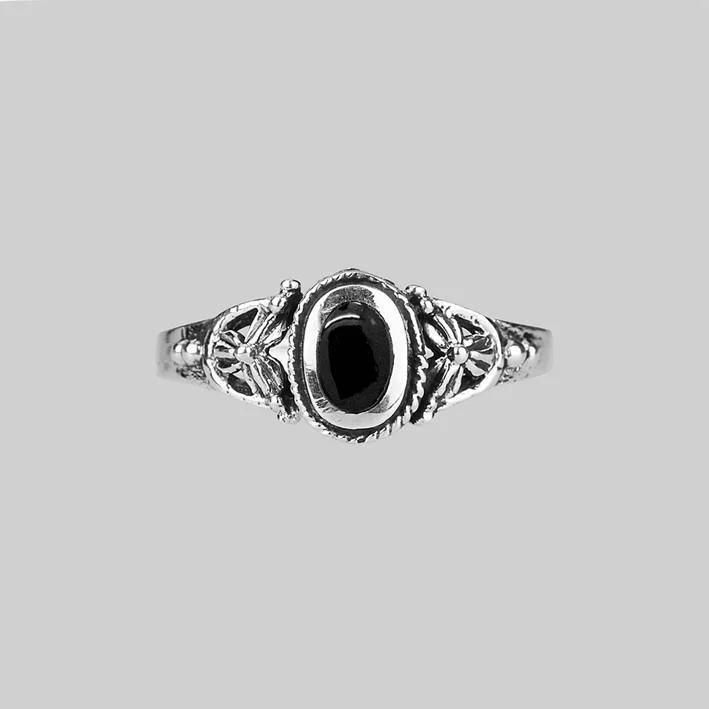 Chic Women's Rings for Fashion-Forward Looks-DARK SOUL. Detailed Onyx Silver Ring
