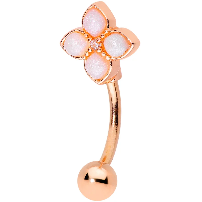 Women's Earrings – Elegant Designs for Every Personality--16 Gauge 5/16 Clear Gem Rose Gold Tone Rhombus Curved Eyebrow Ring