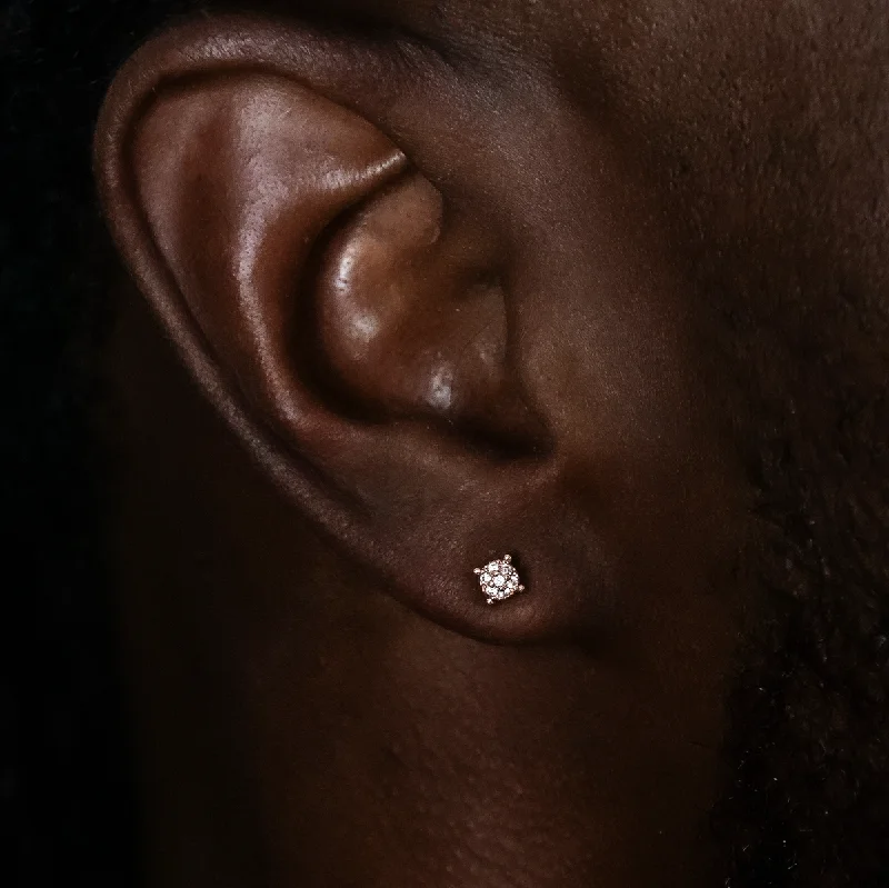 Rope and Metal Bracelets for Men-3mm Pave Round Earrings in Rose Gold