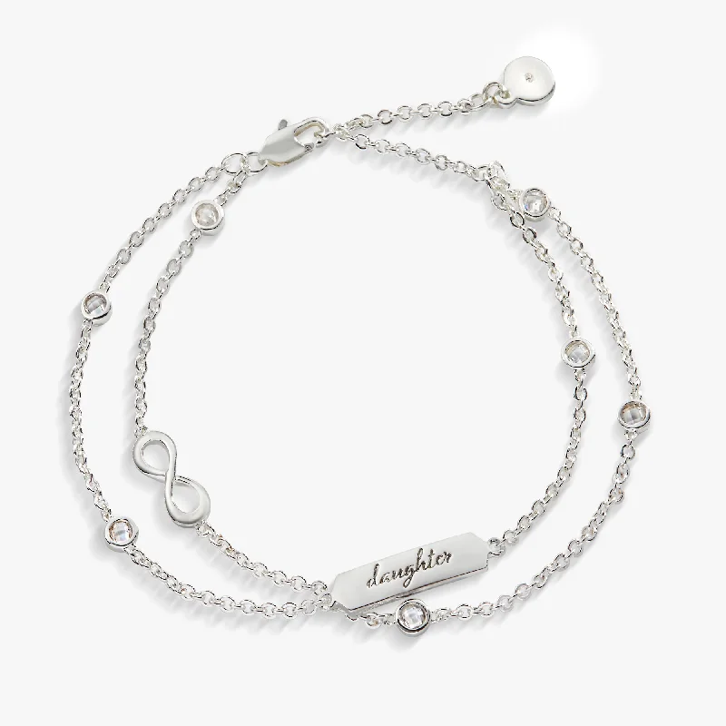 Women's Stackable Bangles in Gold-'Daughter' Infinity Chain Bracelet, Adjustable