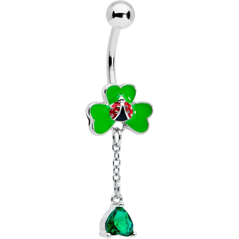 Beautiful Belly Rings for Special Occasions -Green Gem Shamrock Ladybug St Patricks Dangle Belly Ring Beautiful Belly Rings for Special Occasions -Green Gem Shamrock Ladybug St Patricks Dangle Belly Ring