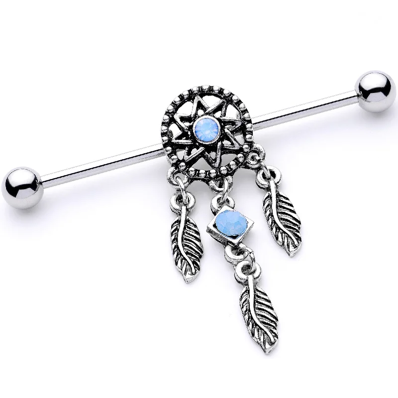 Women's Earrings – Elegant Designs for Every Personality--Blue Synthetic Opal Feather Dreamcatcher Industrial Barbell 38mm Women's Earrings – Elegant Designs for Every Personality--Blue Synthetic Opal Feather Dreamcatcher Industrial Barbell 38mm