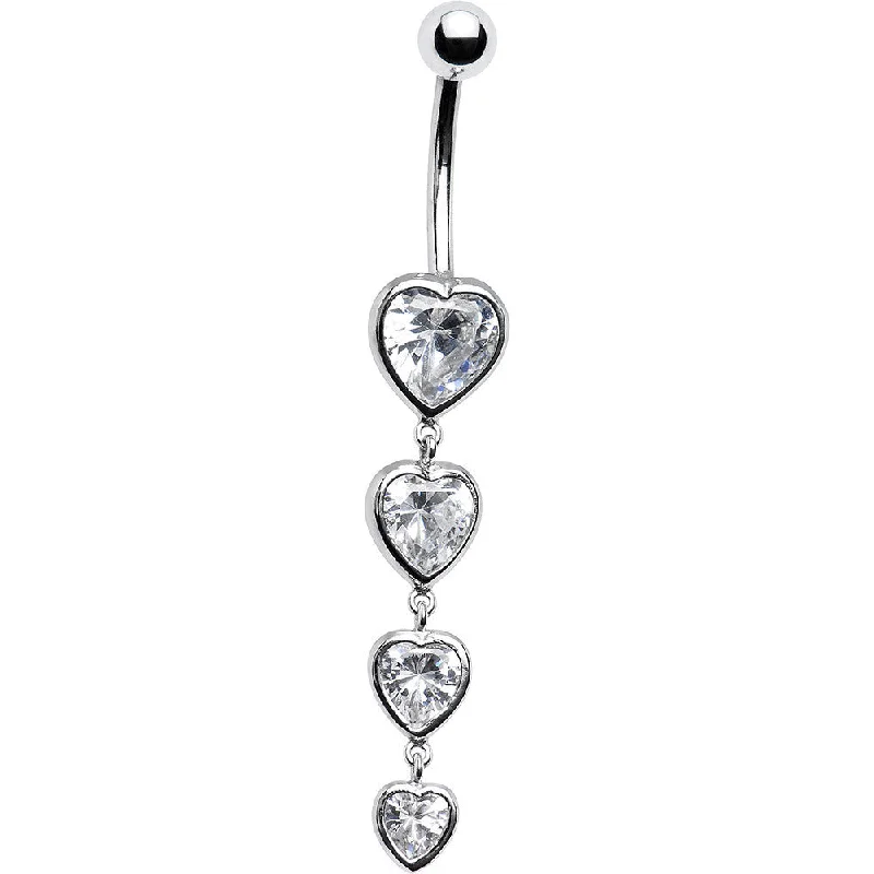 Comfortable Belly Rings for Active Lifestyles -16 Gauge Solid 14kt White Gold Zirconia Quadruplet Heart Belly Ring Comfortable Belly Rings for Active Lifestyles -16 Gauge Solid 14kt White Gold Zirconia Quadruplet Heart Belly Ring