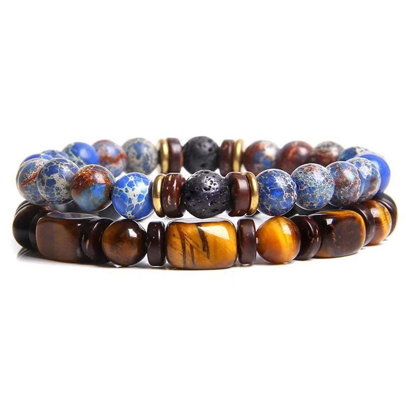 Leather and Silver Bracelets for Men-Buddha Stones 2PCS Healing Crystal Emperor Stone Tiger Eye Bead Bracelet Leather and Silver Bracelets for Men-Buddha Stones 2PCS Healing Crystal Emperor Stone Tiger Eye Bead Bracelet