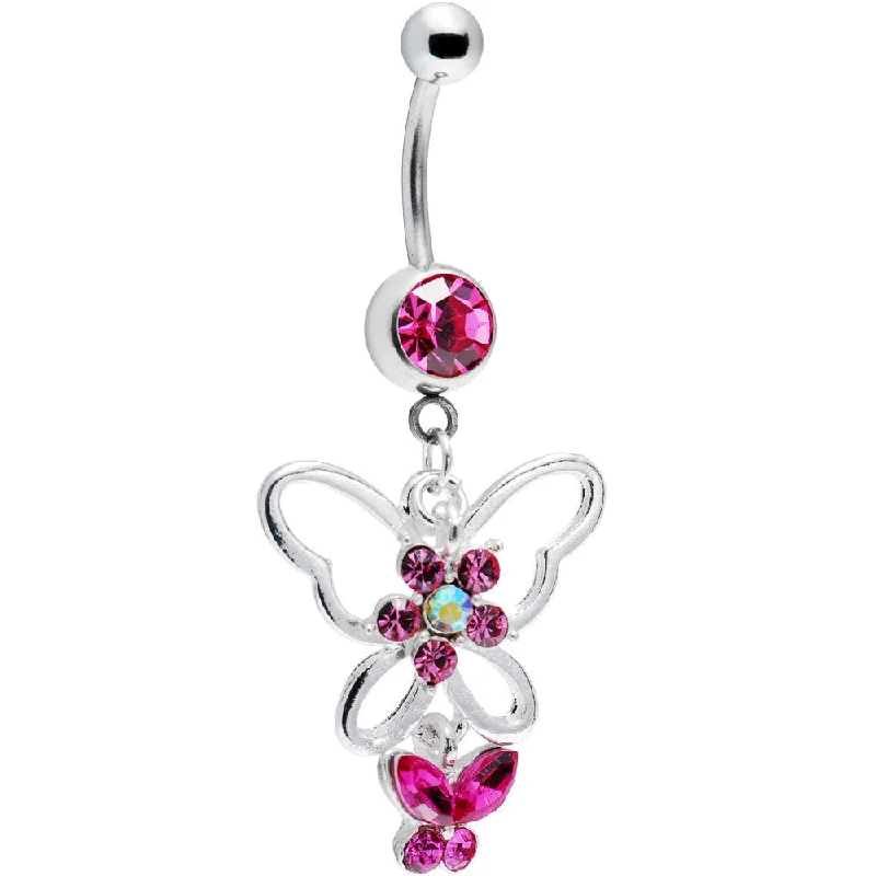 Comfortable Belly Rings for Casual Looks -Butterfly Beauty Pink Belly Ring