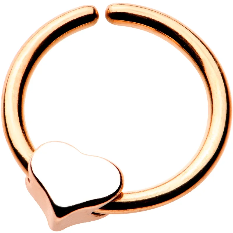 Gold Nose Rings with Subtle Designs -3/8 Annealed Rose Gold IP Steel Heart Seamless Circular Ring Gold Nose Rings with Subtle Designs -3/8 Annealed Rose Gold IP Steel Heart Seamless Circular Ring