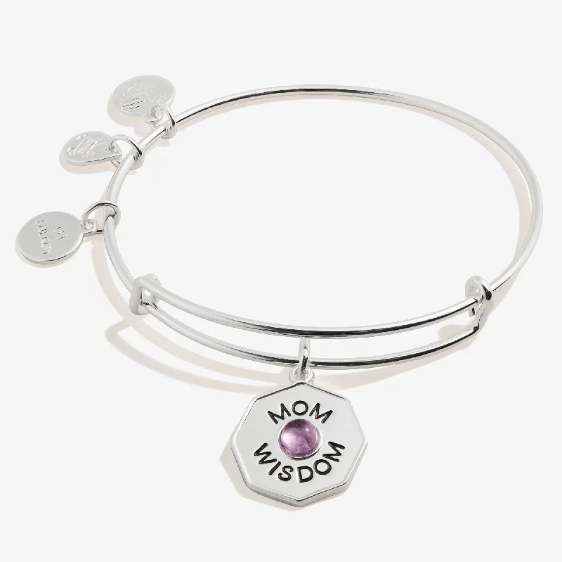 High-End Gold Bangles for Women-'Mom, Wisdom' Amethyst Charm Bangle Bracelet