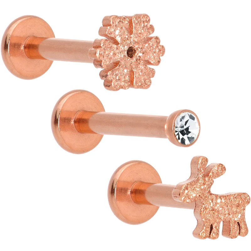 Lip Rings with Gorgeous Shine16 Gauge 5/16 Gem Rose Gold Tone Holiday Cartilage Tragus Earring Set of 3