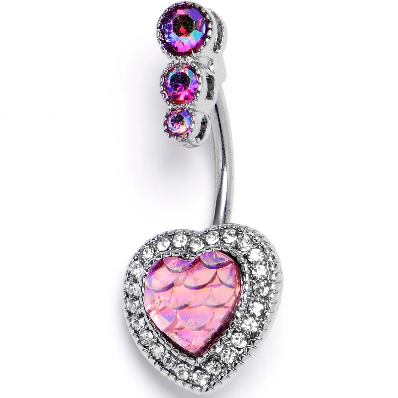 Belly Rings with Artistic Designs for Bold Fashion -Pink Gem Mermaid Scale Heart Double Mount Belly Ring Belly Rings with Artistic Designs for Bold Fashion -Pink Gem Mermaid Scale Heart Double Mount Belly Ring