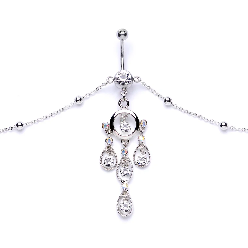 Trendy Belly Rings with Stylish Accents -Clear Gem Dancing Queen Chandelier Dangle Belly Ring Belly Chain Trendy Belly Rings with Stylish Accents -Clear Gem Dancing Queen Chandelier Dangle Belly Ring Belly Chain