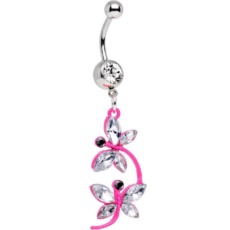 Elegant Belly Rings with Unique Details -Clear Gem Dazzling Duo of Dragonflies Dangle Belly Ring Elegant Belly Rings with Unique Details -Clear Gem Dazzling Duo of Dragonflies Dangle Belly Ring