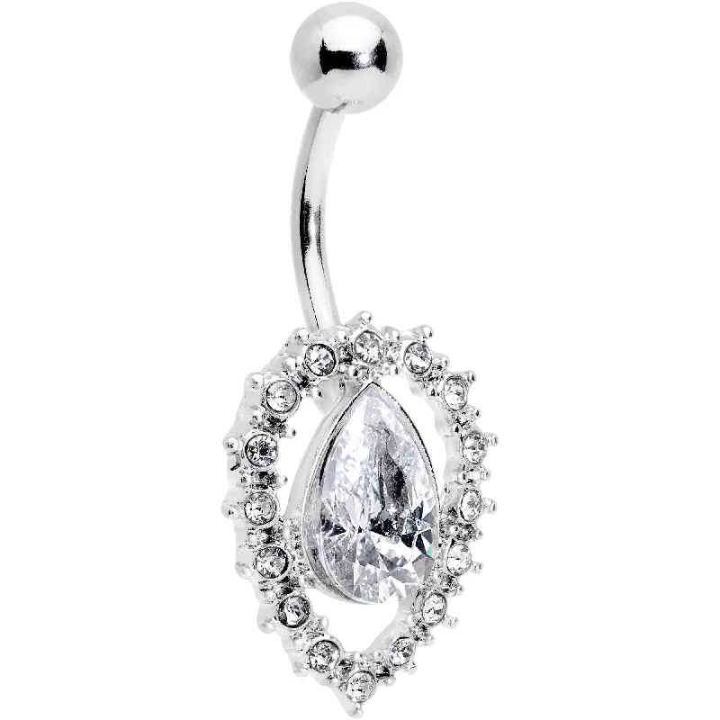 Stylish Belly Rings with Radiant Stones -Clear Gem Debutante Drop Belly Ring