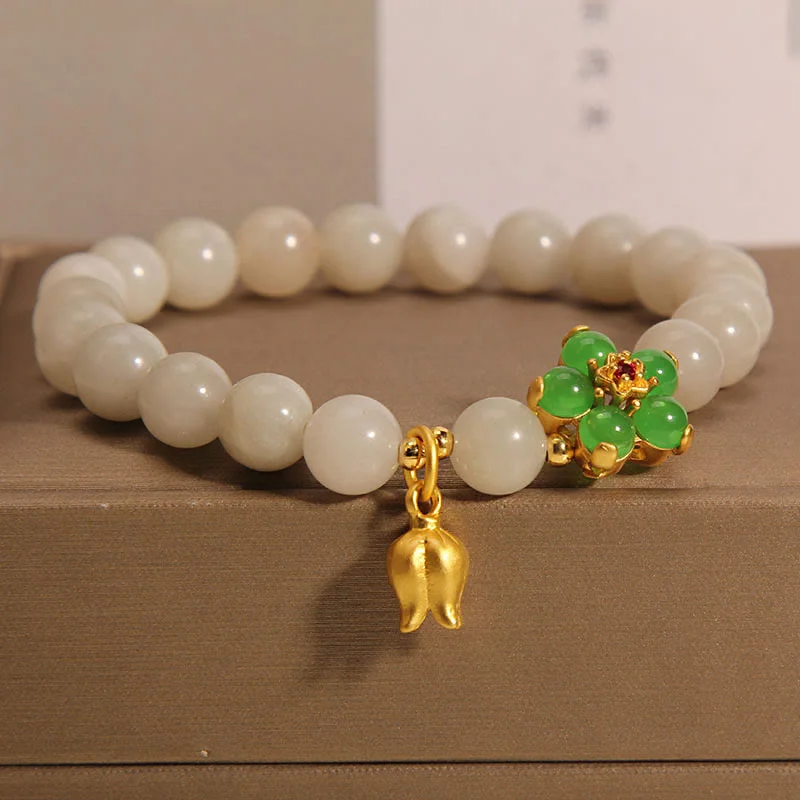 Elegant Bangles for Women with Opal-Buddha Stones Natural Jade Green Flower Lily Of The Valley Luck Bracelet Elegant Bangles for Women with Opal-Buddha Stones Natural Jade Green Flower Lily Of The Valley Luck Bracelet