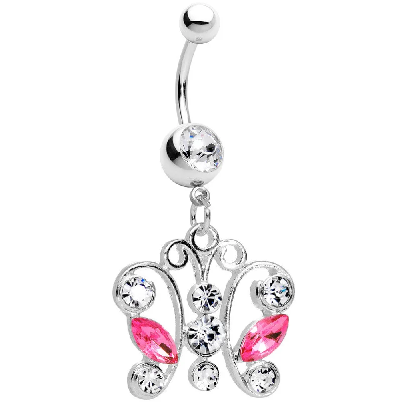 Belly Rings with Vibrant Stones for Stunning Effect -Clear Pink Gem Tokyo Lace Butterfly Dangle Belly Ring Belly Rings with Vibrant Stones for Stunning Effect -Clear Pink Gem Tokyo Lace Butterfly Dangle Belly Ring