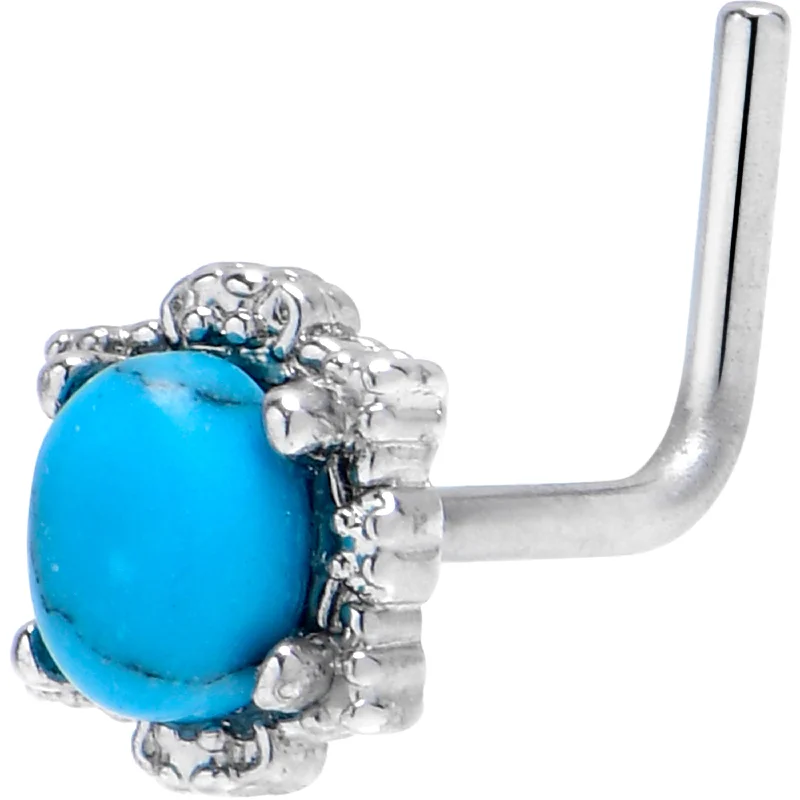 Statement Nose Rings -20 Gauge 7mm Blue Turquoise Stone Filigree Square L Shape Nose Ring Statement Nose Rings -20 Gauge 7mm Blue Turquoise Stone Filigree Square L Shape Nose Ring