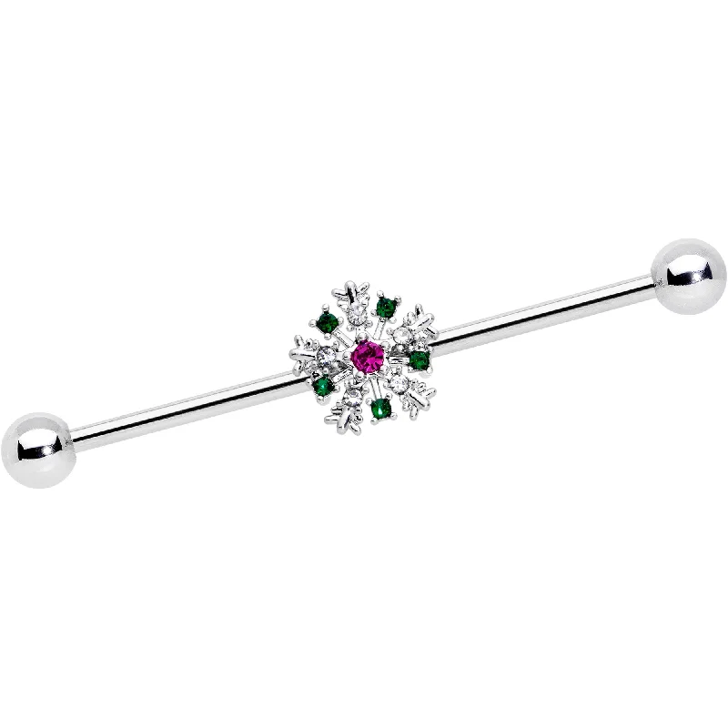 Women's Earrings – Elegant Designs for Every Personality--14 Gauge Clear Red Gem Christmas Industrial Barbell 38mm