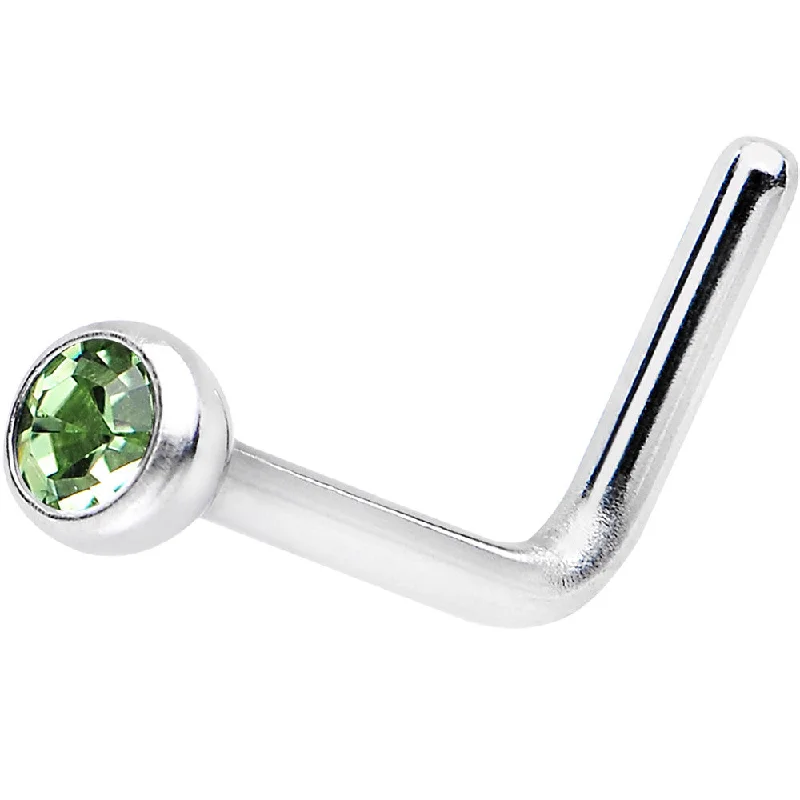 Statement Nose Rings with Elegant Accents -20 Gauge Peridot L-Shaped Nose Ring Created with Crystals Statement Nose Rings with Elegant Accents -20 Gauge Peridot L-Shaped Nose Ring Created with Crystals