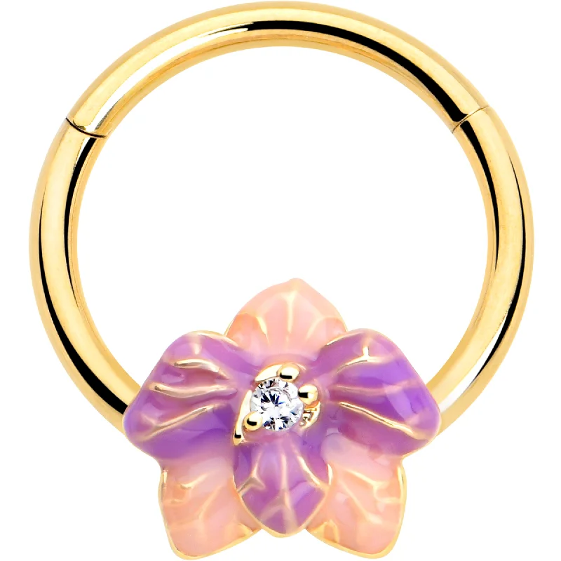 Women's Earrings – Elegant Designs for Every Personality--16 Gauge 3/8 Clear Gem Gold Tone Pastel Flower Hinged Segment Ring Women's Earrings – Elegant Designs for Every Personality--16 Gauge 3/8 Clear Gem Gold Tone Pastel Flower Hinged Segment Ring